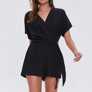 Forever 21 Black Tie-Belt Surplice Romper